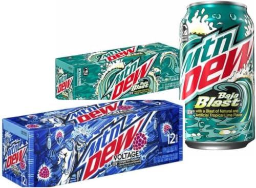 MTN Dew USA Soft Drink Variety Pack 24 Baja Blast & Voltage Flavours (12 Cans Each 355 ml) KRK Coloured Attractive Packaging Great for Chilling Parties Birthdays & Celebrations