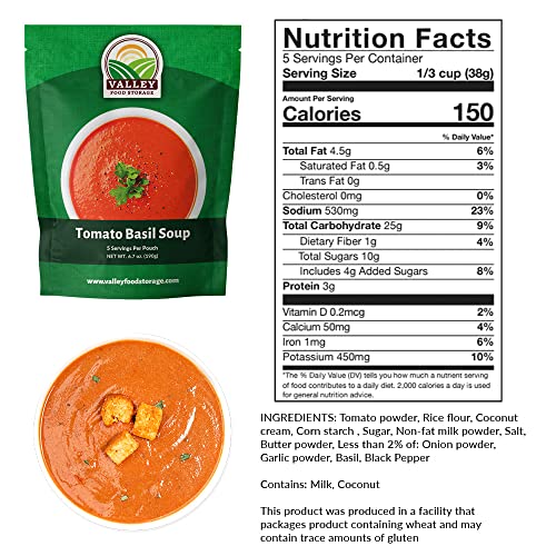 Image of Valley Food Storage Tomato Basil Soup | 10-Bag Bucket, 50 Servings | Premium Emergency Food Supply with 25 Year Shelf Life | Survival Meal Kits, Prepper Food, Camping & Off-Grid Living Supplies | Packaged in USA