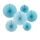 MOWO Blue Paper Fans Hanging Decoration (Aqua Blue,White, 6pc)