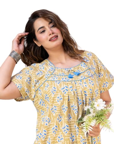 Image of DIAMO Pure Cotton Designer Nighty for Women | Night Gown | Nightdress | Maxi Nighty | Sleepwear | Jaipuri Nighty | Nighties | Cotton Night Gown for Women /Girls with Jaipuri Block Print