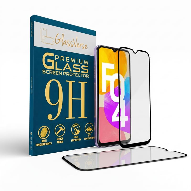 Image of GlassVerse 9H Gorilla Tempered Glass for Samsung Galaxy F04 | HD Clarity Screen Protector, Ultra Strong 9H Protection, Edge to Edge, Case Friendly, Hassle-less Installation Kit Included. (Pack of 2)
