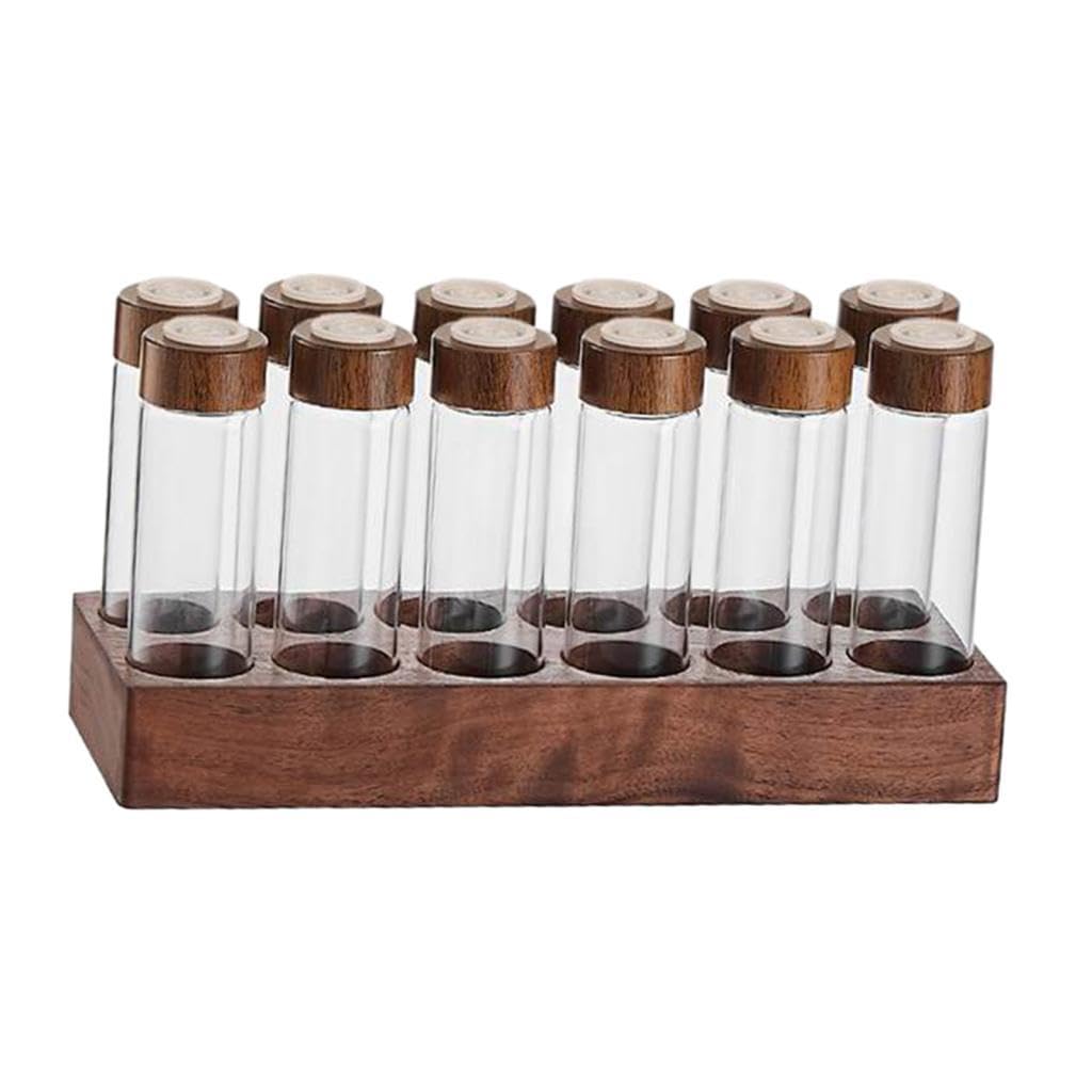 Kaffeebehälter mit Ablage, Einzelportions Aufbewahrungsröhrchen für Kaffeebohnen, Nachfüllbar mit Ständer, Kaffeebohnen Reagenzglas für Die Speisekamm, 12 Loch 22g