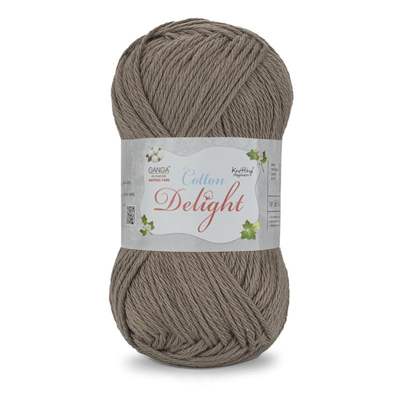 Image of Ganga Acrowools Cotton Delight, Dk Weight Cotton Yarn, Oekotex Class L Certified 100G, 169M, Pack of 1 Ball - 100gm Each, Shade No. - COD007, Squirrel Brown