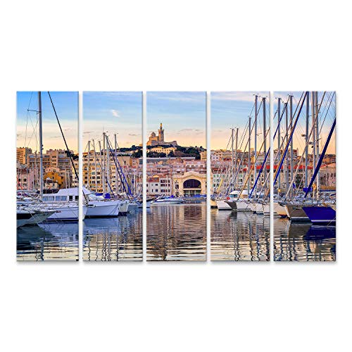islandburner Tableau sur toile Yachts Vieux Port Marseille France Reflétant Eau Calme Unterhal Cadre Affiche Poster Murale Tableaux