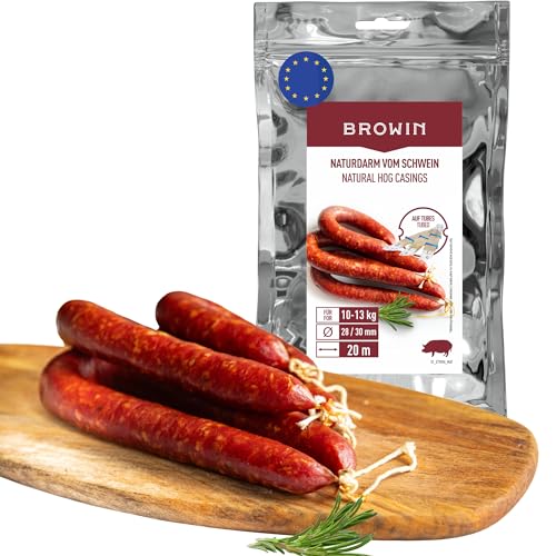 BROWIN Naturdarm für Wurst | Premium Naturdarm für hausgemachte Würstchen Wacholderwurst Weißwurst Bratwurst (Kaliber 28/30 m 20 Mete auf Tubes Schweinedarm)