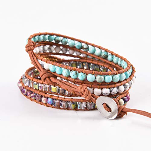 Image of YGLINE Natural Stone Bracelet 5 Wraps Bracelet Handmade Blue Color Boho Bracelet for Women Bracelet