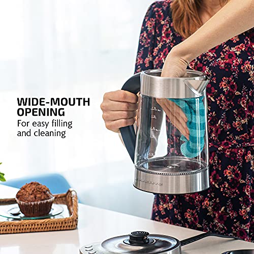 Image of OVENTE 1.7L Glass Electric Kettle with Tea Infuser, Silver KG733S