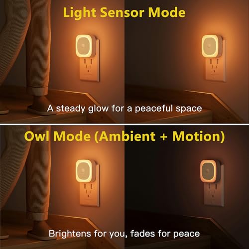 Image of YUNLEX 2 Pack Plug in Amber Night Light with Motion Sensor & Dusk to Dawn Sensor, 3-in-1 Nightlight, Dimmable Night Lights Plug into Wall for Kids, Sleep, Bathroom, Bedroom
