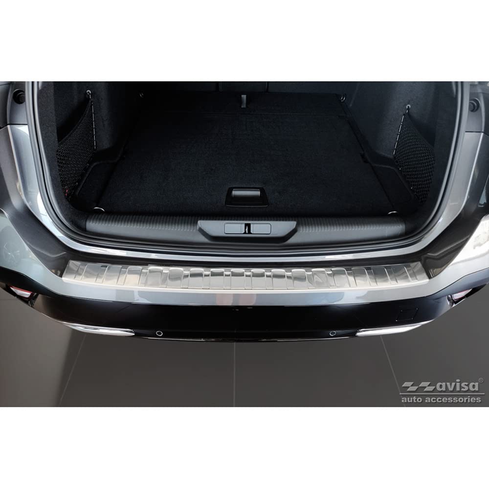 Protection De Seuil Arrière En Inox Noir Pour Peugeot 308 III SW 2021- - Style 'Ribs' - Contre Les Rayures