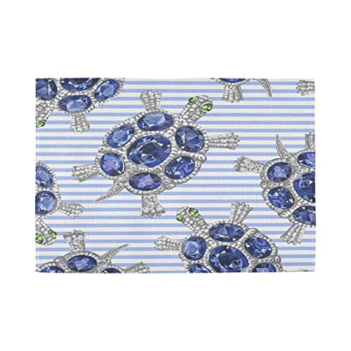 COZYhome Lot de 1 sets de table rectangulaires en toile de jute avec motif tortue et rayures - Antidérapants - Résistants à la chaleur - Pour cuisine, mariage, restaurant, fête de Noël