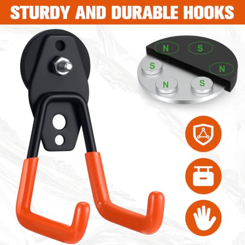 Image of Landhoow 30 Pcs Large Magnetic Hooks Heavy Duty Garage Magnet Hooks Strong Storage Utility Magnetic Hangers with Anti Slip Rubber Coating for Indoor and Outdoor Hanging (Orange)