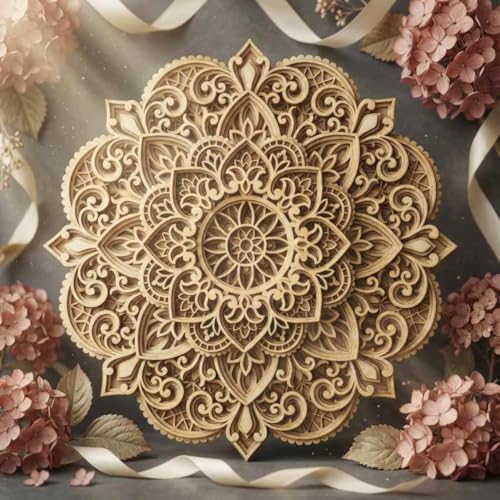 Image of American Elm Wooden Mandala Wall Art 8 Inch Round Living Room Decor 8-Layer Multilayer MDF Design Ready-to-Hang Wall Hanging Home Wall Art