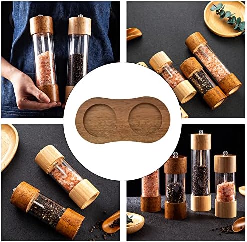 Salt and Pepper Mill Tray Wooden Tray Oil and Vinegar Bottles Acacia Wood, Pepper Grinder Rest, Dining Table Protector