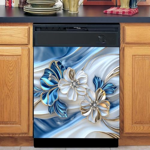 Image of BVBOX Dishwasher Magnet Cover 23 inchx26 inch, Reusable Magnetic Refrigerator Covers, Dishwasher Magnets Decorative Cover Fridge Door Skin Panel Stickers for Home Kitchen Appliance,Metal Flowers