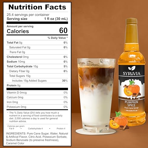 Syruvia Pumpkin Spice Syrup for Coffee 25.4 Ounces Pumpkin Spice Flavored Coffee Syrup - Image 4