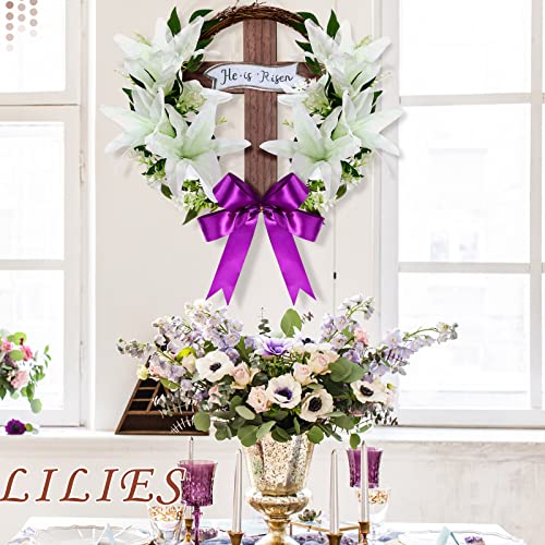 He Is Risen Door Sign 18 Inch Easter Wreath Door Hanging Decoration With Cross Bouquet Garland Spring Liliaceous Wreath Simulation Plant Flower Decorations Grape Vines Wreath Easter Spring #TOP1