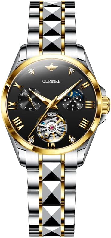 OUPINKE Womens Watches Automatic Luxury Rose Gold Watches Mechanical Moon Phase Tungsten Steel Crystal Skeleton Waterproof Luminous Women Watch… - Image 6