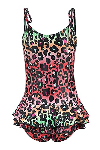 Image of Girls One Piece Swimsuits Halter Bathing Suits Summer Rose Red Leopard Print Swimwear 2-14 Years
