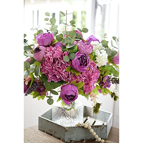 Image of FiveSeasonStuff Vintage Artificial Peonies Silk Peony Flowers and Hydrangeas for Wedding Bridal Home Decor - Beautiful Floral Centerpiece Arrangement Decoration with 2 Bouquets (Thistle Purple)