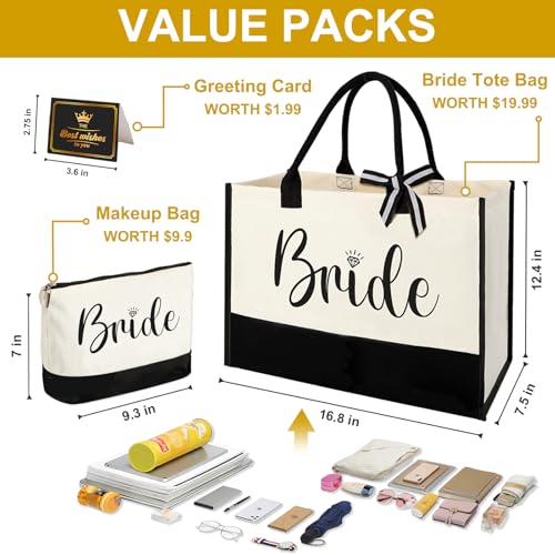 Image of Gifts for Women, Bridal Shower Gift Bag for Her,Wedding Bride Birthday Bags | Canvas Tote Bag with Makeup Bag, Large Capacity, Easy to Clean and Reusable, Waterproof, Gift for Christmas ,Bride To Be Gift