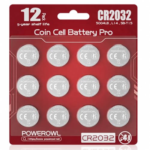 CR2032, POWEROWL Set 12 Pilas Litio CR2032 3V Botón para Relojes y Accesorios Electrónicos(Rojo)