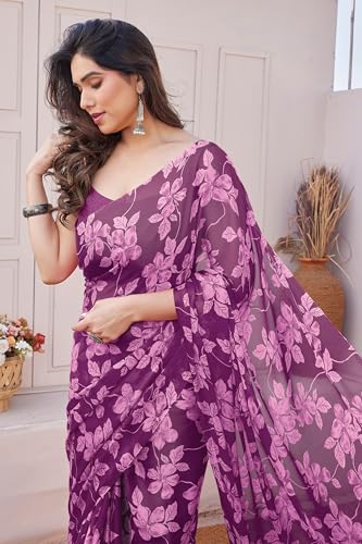 Image of MIRCHI FASHION Saree for Woman Chiffon Floral Printed | Lightweight Comfortable Daily Wear Women's Sari with Unstitched Blouse Piece (Available in 15 Colors)