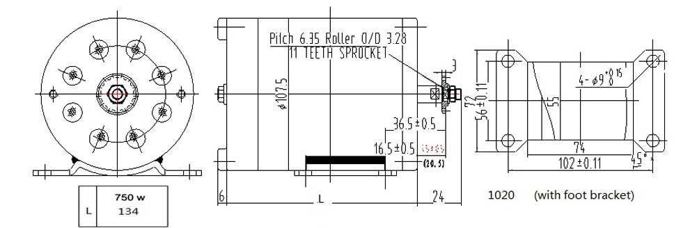 36V48V 800W Vehicle Motor MY1020 Unite DC Brush Motor with Mount Bracket Scooter Set (36V 800W)