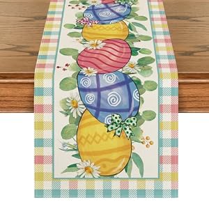 Artoid Mode Buffalo Plaid Daisy Egg Easter Table Runner Seasonal Kitchen Dining Table Decoration for Indoor Home Party 13×72 Inch