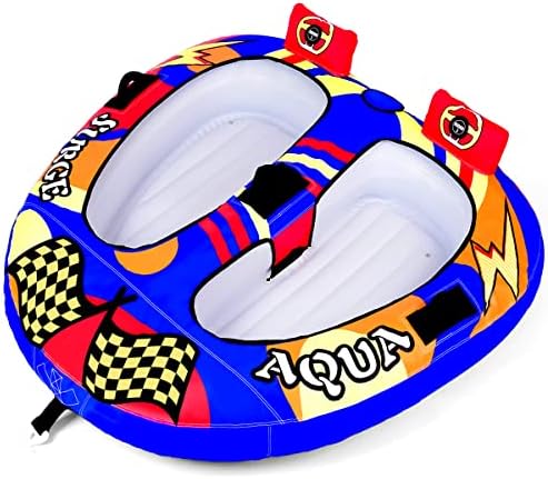 MewVeer Towable Tube for Boating, Safety Inflatable Boat Tubes and Towables, 1~2 Person Foam Seats, Water Sport Towables with Drainage, Quick Connector, Large Capacity (Blue)