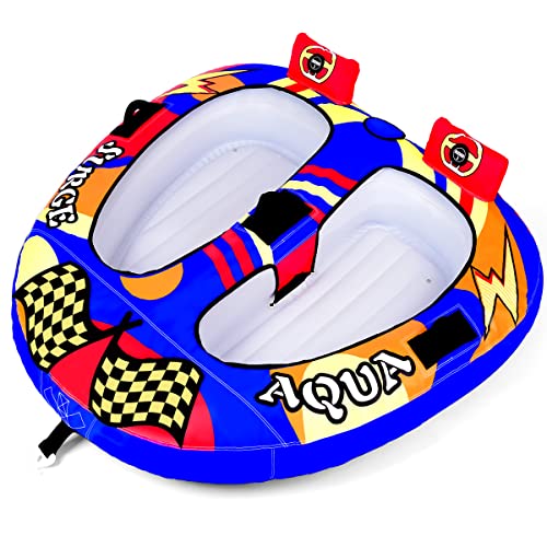 Mewveer Towable Tube For Boating, Safety Inflatable Boat Tubes And Towables, 1~2 Person Foam Seats, Water Sport Towables With Drainage, Quick Connector, Large Capacity (Blue) #TOP30