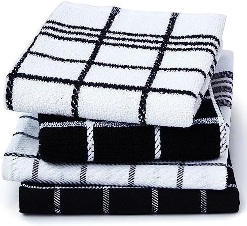 Encasa Tea Towels - Kitchen Dish towels Made With Cotton & Highly Absorbent For Cleaning, Quick Drying Of Plates & Glasses X-large, 18 x 28 inch|Butcher Black (Set of 4 pieces)