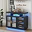 TWSOUL Buffetschrank Mit LED-Beleuchtung & Ladestation | 100x40x80cm Kommode Mit 3 Schubladen & 2 Türen | Moderner Wohnzimmer Schrank
