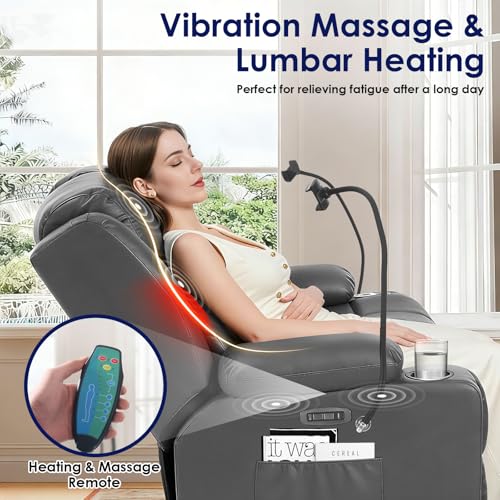 Image of Redlife Power Loveseat Recliner Sofa with Console, PU Leather Dual Reclining Couch with Blue LED Lights, Bluetooth Speaker, USB Ports,2 Phone Holder, Home Theater & RV Recliner (Gray)