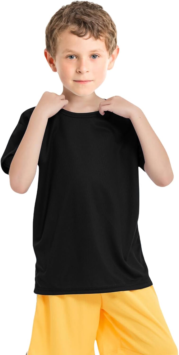8 Pack Boys Kids Youth Mesh Athletic Quick Dry T Shirts Short Sleeve Moisture Wicking Tee Shirts Active Tops (Age 4-18)