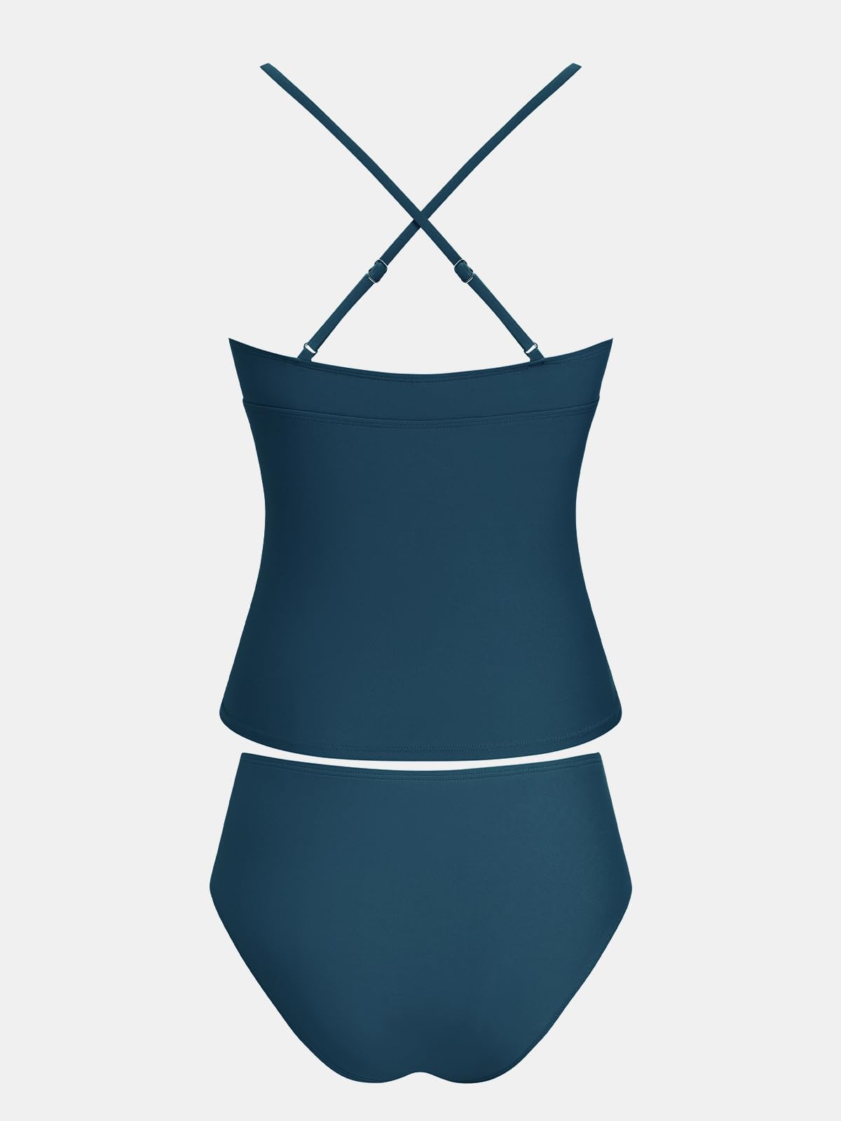 CUPSHE Maillot de bain deux pièces tankini pour femme - Taille moyenne - Col en V - En maille froncée