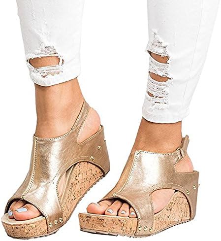 Ru Sweet Women's Sandals Peep Toe PU Belt Buckle Blocking Hook-Loop Fashion Wedges Sandals Summer Shoes Heel Sandal