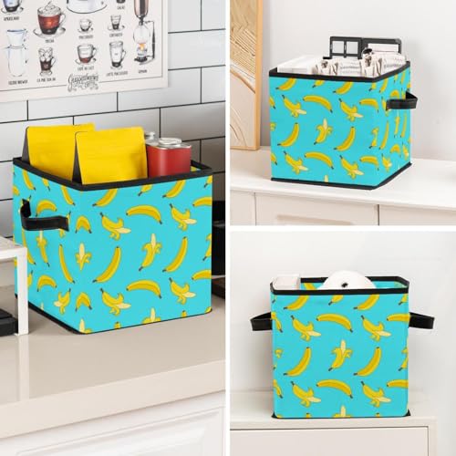Boîte de rangement avec poignées et motif banane mignon en cube - 8