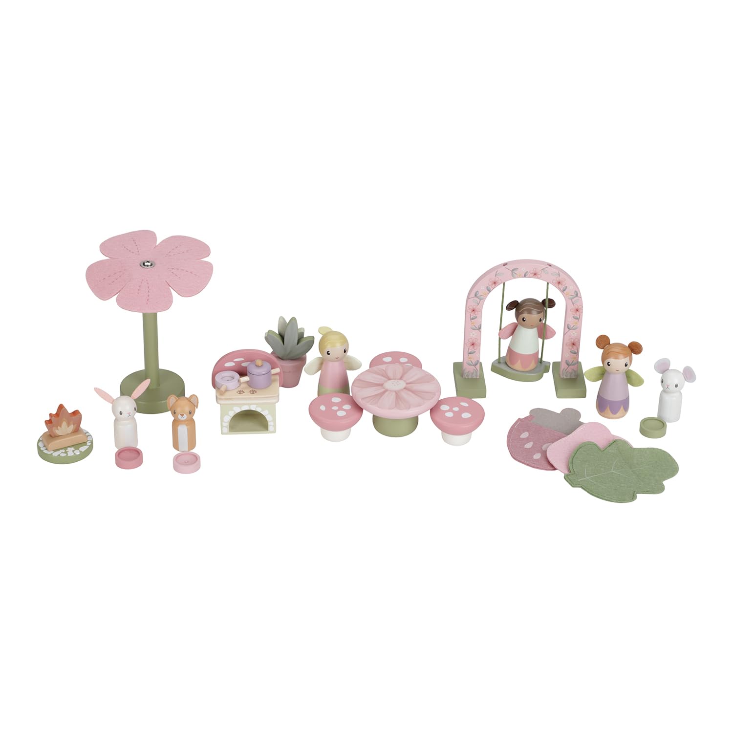 Little Dutch Feenhaus Puppenhaus aus Holz tragbar und aufklappbar mit viel Zubehör und Spielfiguren rosa