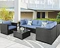 Furnimy Outdoor Furniture Patio Furniture Sets Conversation Sets Balcony Furniture Outdoor Sectional for Outdoor Indoor Backyard Lawn Garden Porch Poolside (Light Blue, 7 Pieces Set)