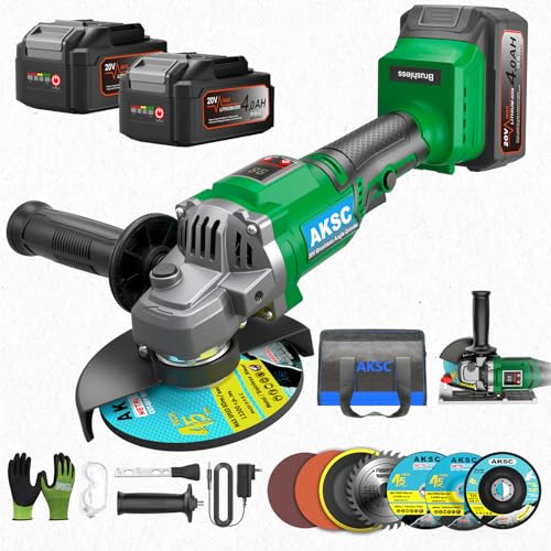 Cordless Angle Grinder Tool 4-1/2 inch 20V Battery Grinder Kit Brushless Power Angle Grinders with 2x4.0Ah Batteries 3 Variable Speed Grinder with 35PCS Accessories for Metal Cutting Grinding