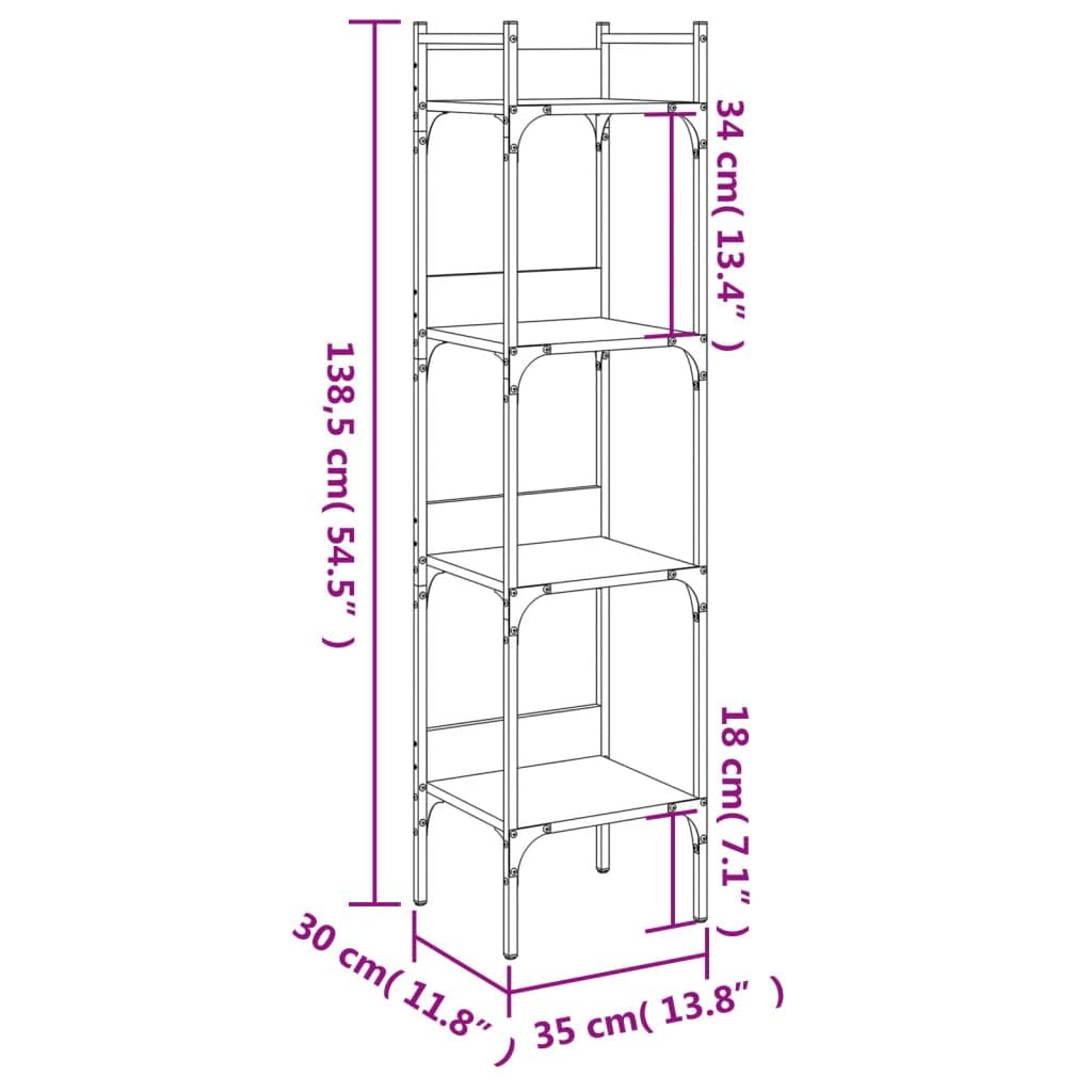 Libreria a 4 ripiani, grigio Sonoma, 35 x 30 x 138,5 cm, in legno, per soggiorno, ufficio, camera da letto, corridoio, decorazione