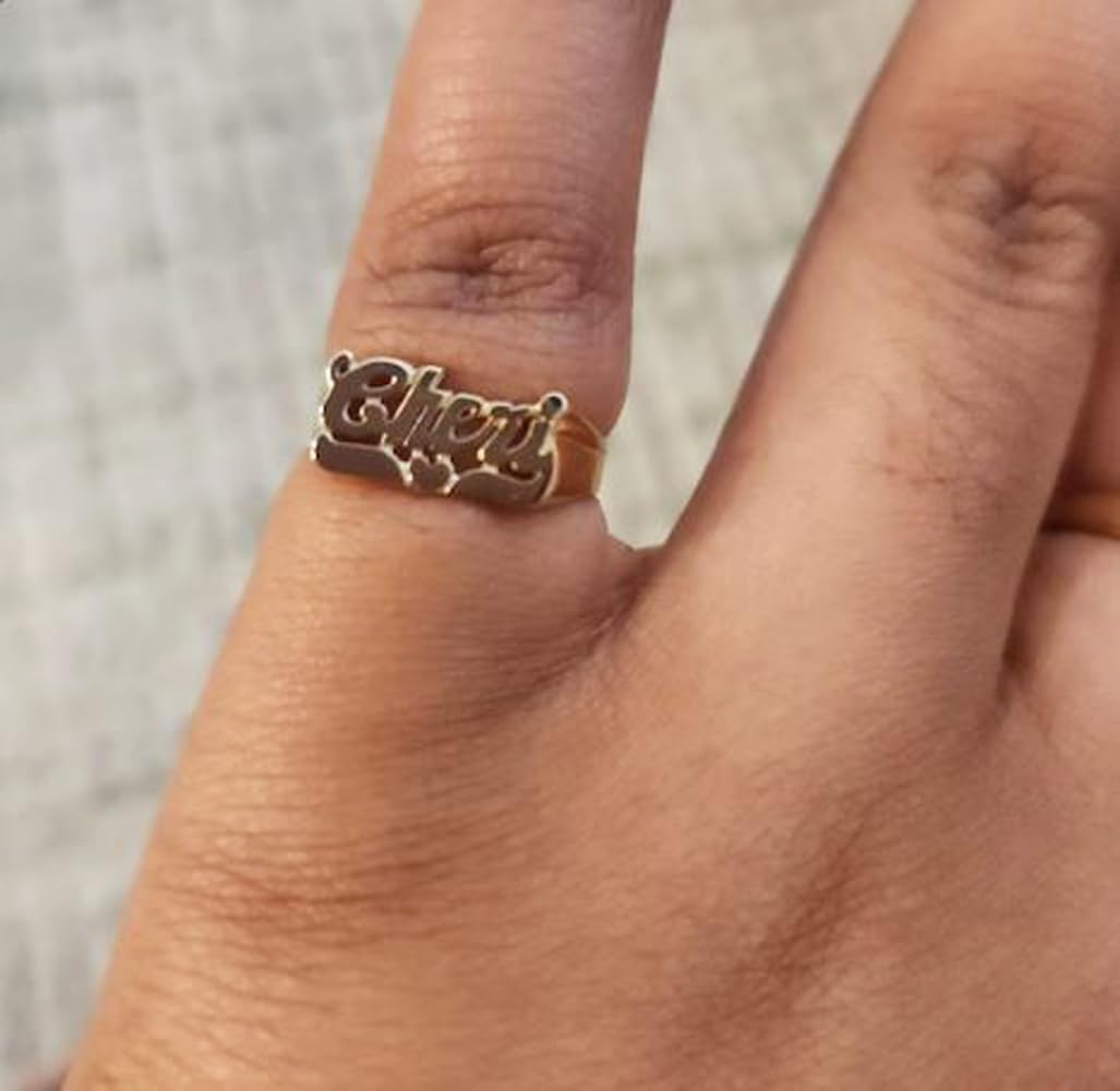 Lee103Z Personalized Gold (7.5mm) Size Delicate Script Letter Heart Tail Name Ring