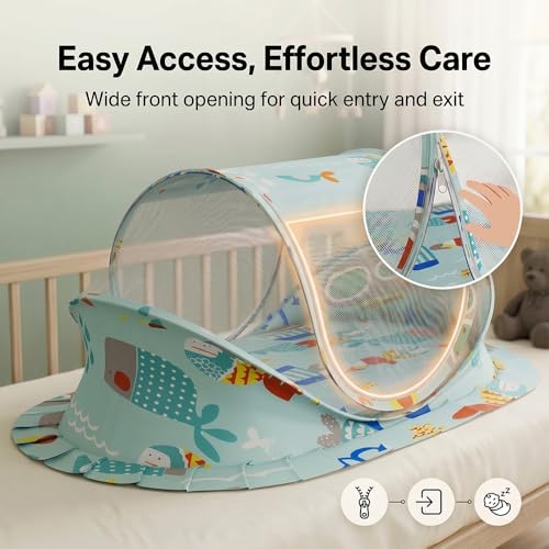 Image of StarAndDaisy Baby Mosquito net with Mattress for Baby, Portable Baby Lounger for Kids, Breathable mesh Mosquito Net. (Aqua Print)