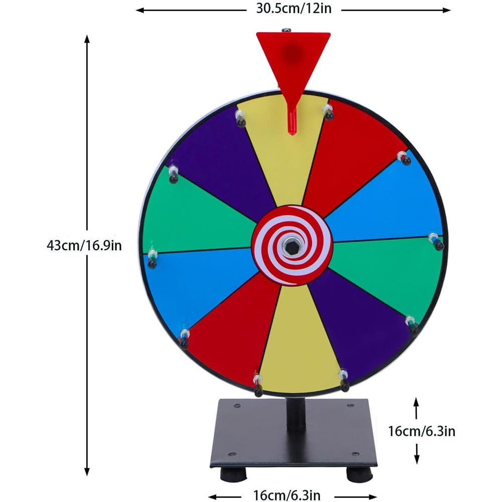 12-Zoll-Lotterie-Glücksspiel-Drehteller, drehendes Gewinnrad mit trocken abwischbarem Marker und Radiergummi, 10 Steckplätze, robustes, bearbeitbares Drehrad für Glücksdrehspiele, Karneval, Messen A