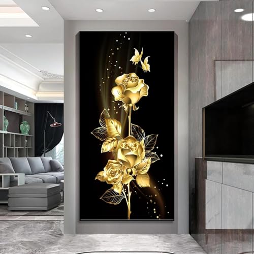 Affiche abstraite fleur noire dorée tableau mural moderne salon 60x132 - 3