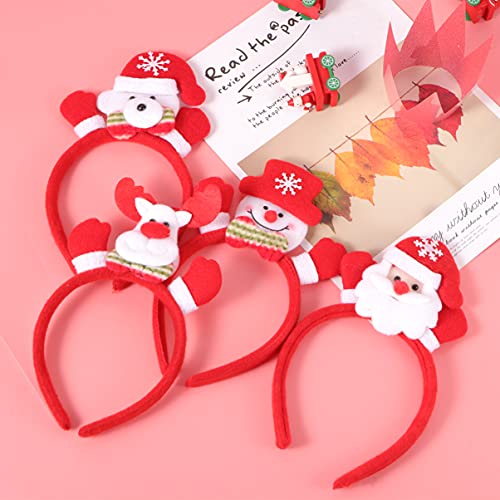 UNOMOR Christmas Headbands, Kids Xmas Hair Hoops, Baby Christmas Party Favor Adorable Luminous Hair Hoops Headdress Party Favors Supplies Decorations (Santa/Snowman/Elk/Bear) 4pcs