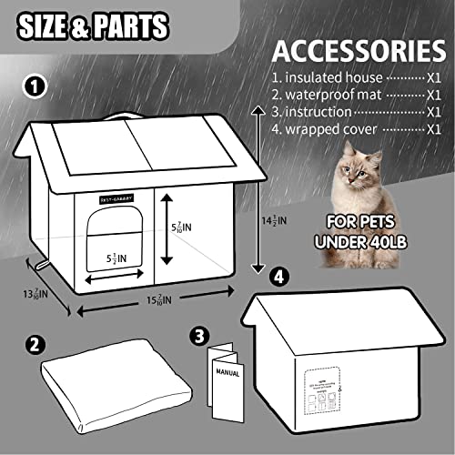 Rest-Eazzzy Cat House For Outdoor Cats, Weatherproof And Insulated Feral Cat House With Mat And Clip, Easy To Put Together, Selfwarming Cat Shelter For Winter(Grey, Waterproof House-M) #TOP6