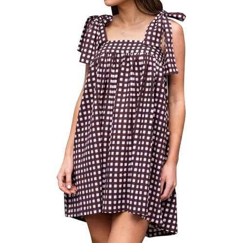 Damen Sommerkleid Kurz Boho A-Linie Minikleid Damen Sommer Blumen Ärmellos Elegant Trägerkleid Sommer Weite Geblümt Sommerkleider Leicht Und Luftig...