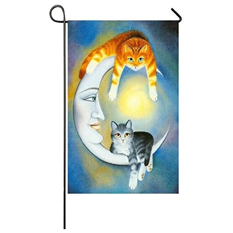 Rossne G sun Sun Moon Goddess Stars Orange Grey Cats Watching You Garden Flag House Flag Decoration Double Sided Flag 12.5 x 18 Inch Cover