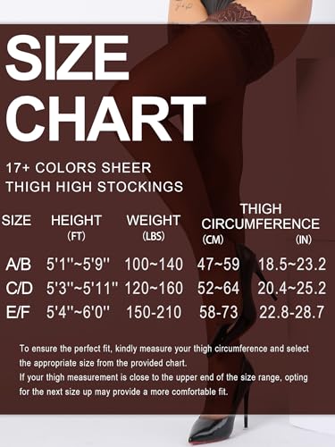 Image of DancMolly Silky Thigh High Stockings, with 17+ Colors Sheer Silicone Lace Top Pantyhose for Women